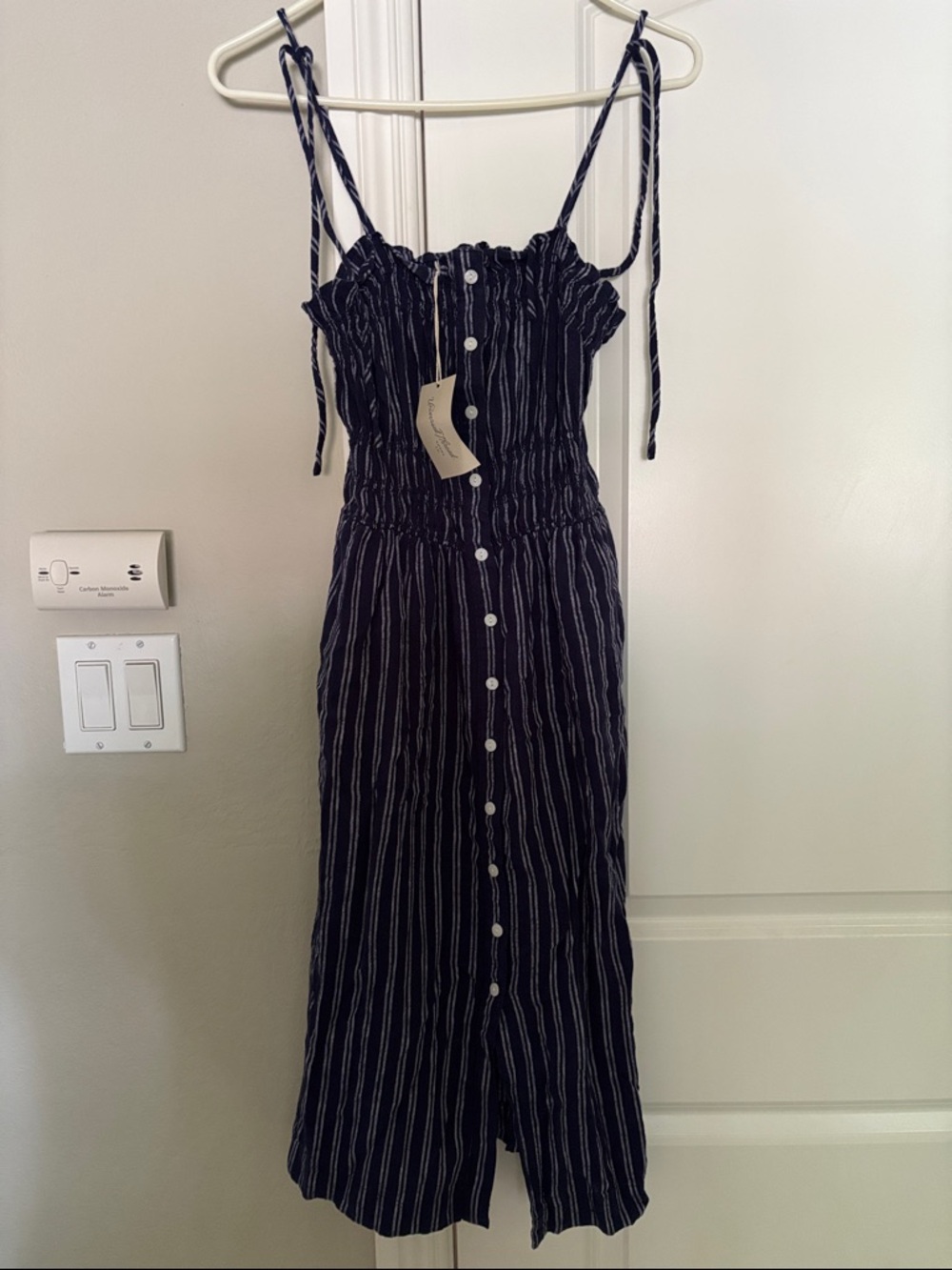 NWT Universal Thread Striped Button-Front Navy Sundress with Tie Straps